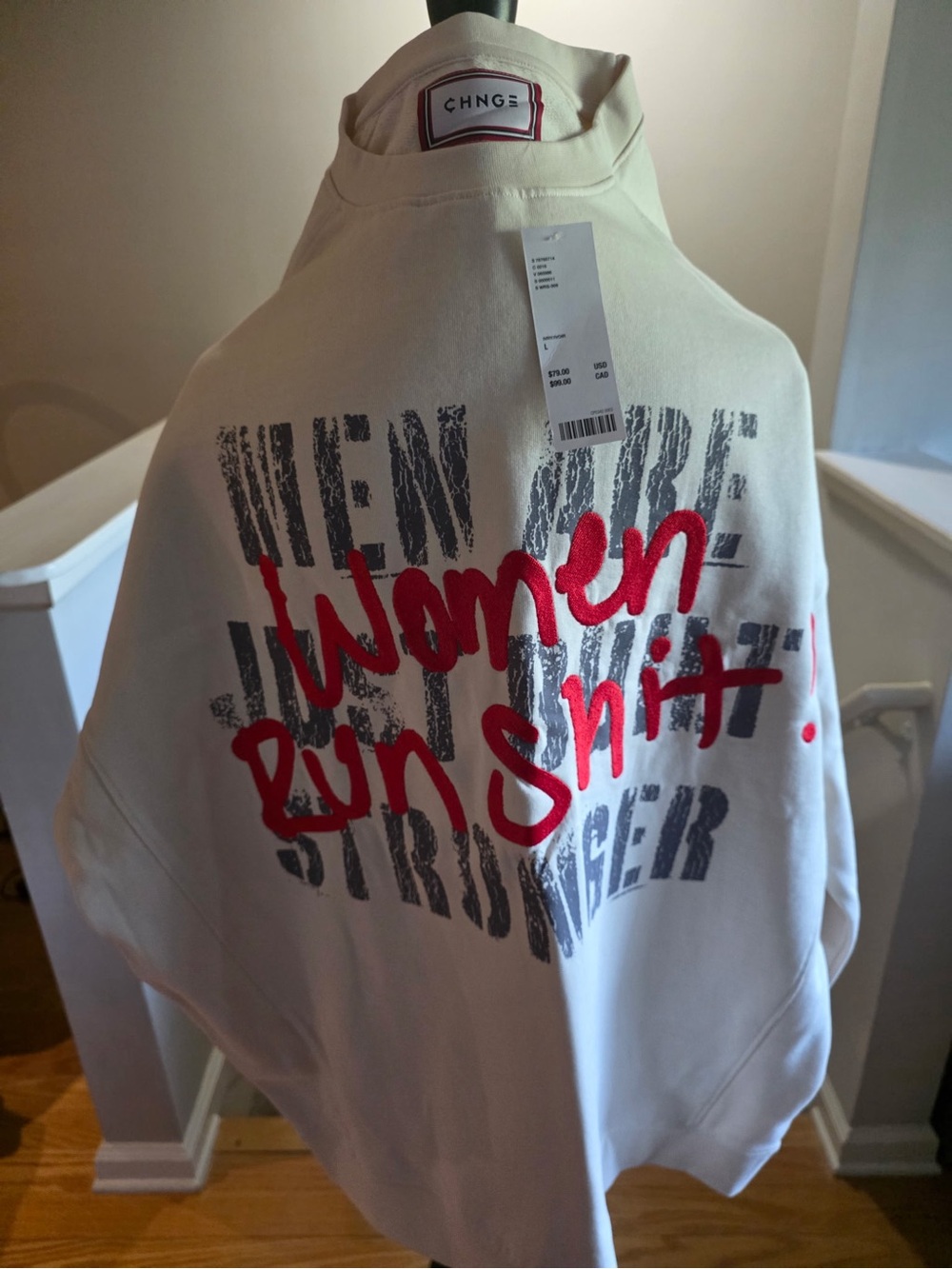 CHNGE Ivory Sweatshirt with Red Script and Gray Print
